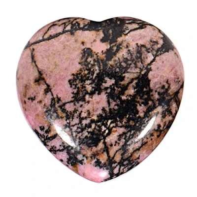 Immagine di Morella Portafortuna a forma di cuore gemma pietre preziose Rodonite 3 cm in un sacchetto velluto