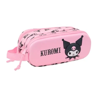 Immagine di safta Kuromi Astuccio doppio 3D per bambini, ideale bambini in età scolare, comodo e versatile, qualità resistenza, 21 x 6 8 cm, rosa, m, casual, Colore: rosa., Casual