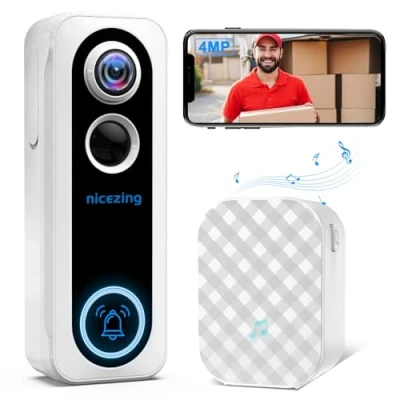 Immagine di 4MP QHD Videocitofono Wifi Campanello Video senza fili da Esterno, nicezing Citofono Telecamera con Suoneria, Batteria 10,000 mAh, Rilevamento Movimento PIR, Visione Notturna, Storage SD/Cloud, IP66