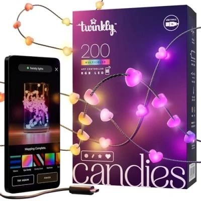 Immagine di Twinkly Strings Heart 200 LED, Striscia Luci LED a Forma di Cuore, Filo Multicolore RGB, Compatibile con Alexa, Google Home, Gaming, Alimentazione USB C, Verde, 2 x 6m