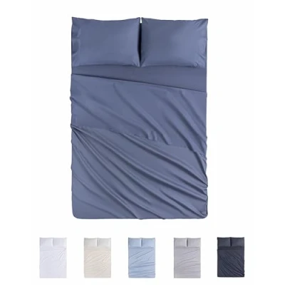 Immagine di Todocama Set di lenzuola da 4 pezzi 4002 Lenzuolo con angoli Sopra Due federe 50 x 80 cm (letto 90 190/200 cm, blu grigio)