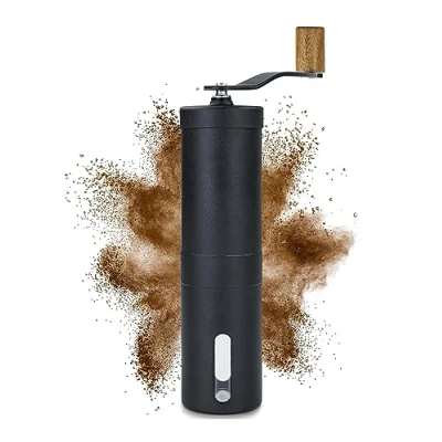 Immagine di Lambda Coffee Macinacaffè manuale I Regolazione continua della macinatura grinder in legno e acciaio inox con meccanismo di macina ceramica a mano maccinatore caffe