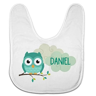 Immagine di LolaPix Bavaglino Gufo Personalizzato con Nome/Texto. Regalo Neonato. Vari Disegni.