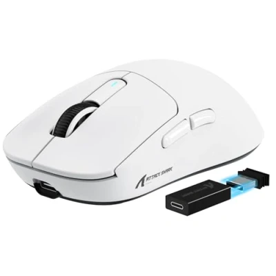 Immagine di VGN GAMEPOWER ATTACK SHARK X3PRO SUPERLIGHT 59g Mouse Gaming Wireless, Tasso di Polling 4K/8KHz, 26000 DPI, eSport da Gioco, G502, PixArt PAW3395, 2.4G/Bluetooth/Cablato, Batteria 200Hrs, Bianco