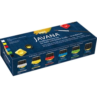 Immagine di Kreul 90598 Vernice Javana per Tessuti Chiari e Scuri, Set Base, Pennello, Colore Brillante con Carattere pastoso, Multicolor, 20 ml (Confezione da 6), 120 unità
