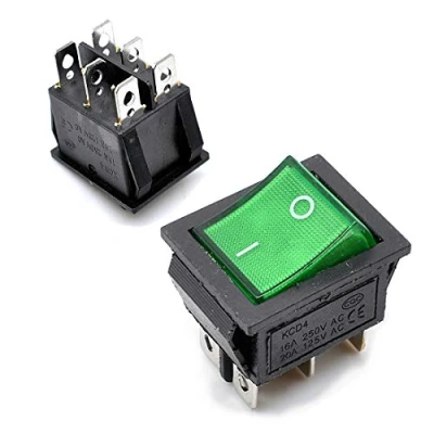 Immagine di Oiyagai 10 Pezzi KCD4 Luce Verde 6 Pin AC 250 V a 125 16 2 Posizioni DPDT Interruttore Bilanciere per Barca Auto, Moto