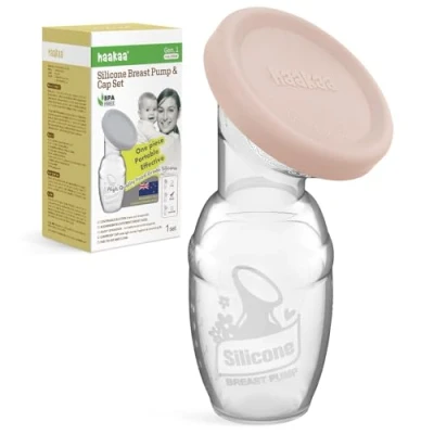 Immagine di haakaa Tiralatte manuale Collettore latte in silicone brevettato, aspirazione naturale continua, funzionamento a mani libere e silenzioso, prova di fuoriuscite con tappo silicone, 100 ml