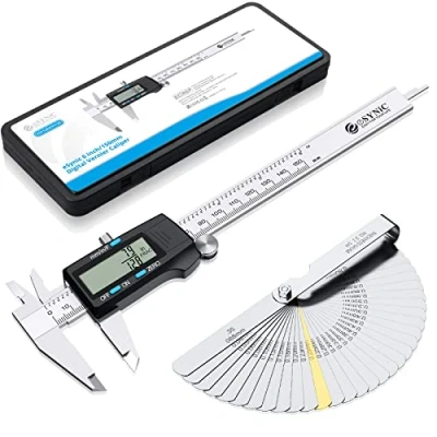 Immagine di ESYNiC 150mm Calibro Digitale Frazione/Pollice/Metrico in Acciaio Inox con Spessimetro 32 Palette 6&quot; a Corsoio Elettronico Micrometro LCD Display Auto Spegnimento Nero