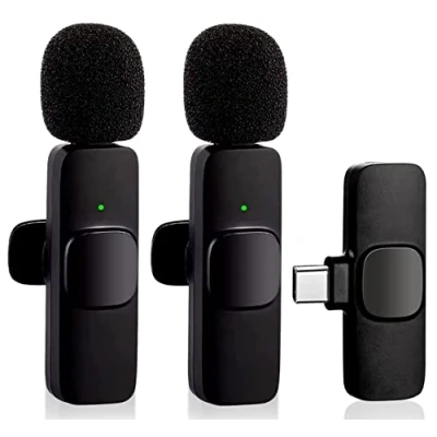 Immagine di HMKCH Wireless Lavalier Microphone for Phone (USB C), Dual Video Recording, Live Stream, Vlog, YouTube, TikTok, Facebook, Zoom Noise Reduction &amp; Plug Play (No Need App/Bluetooth), Nero