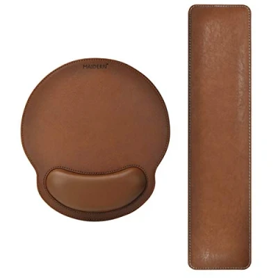 Immagine di MAIDERN PU Leather Mouse Pad Wrist Support and Keyboard Rest Memory Foam Set for Computer, Laptop, Mac, Gaming Office, Durable, Comfortable Pain Relief Brown