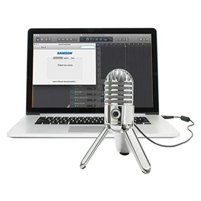 Immagine di Samson Meteor Mic Portable USB Studio Quality Condenser Microphone High Performance, General Purpose/Podcast/Gaming/Music Recording Microphone, 16 bit, 44.1/48kHz resolution, Silver Chrome