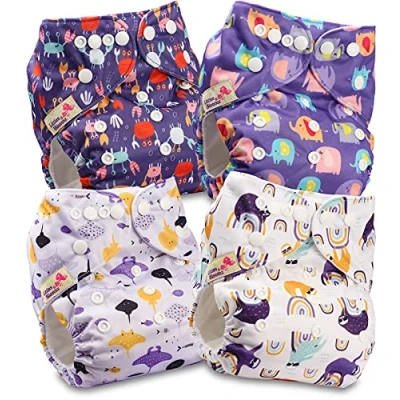 Immagine di Littles and Bloomz FLP2 0404 Pannolino lavabile per bambini, riutilizzabile, con bottoni a pressione standard, confezione da 4 pannolini