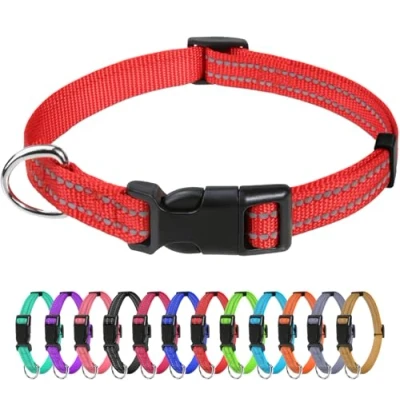 Immagine di TagME Collare per Cani in Nylon Riflettente, Fibbia Staccabile Durevole, Collari Di Sicurezza Regolabili Taglia Piccola, Rosso, Larghezza 1.5 cm