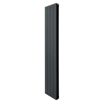 Immagine di Radiatore di Design in Alluminio 1800mm x 315mm e Valvole Cromate TRV Verticale Doppio Pannello Piatto A Colonna Termosifone Moderno Leggero Grigio Antracite Spazzola Kit Fissaggio Staffe Inclusi