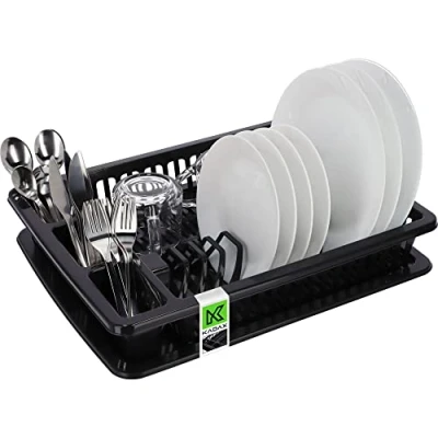 Immagine di KADAX Scolapiatti da Appoggio con Portaposate e Vaschetta Raccogligocce in Plastica, Cucina per Piatti Bicchieri (Antracite, 46.5 x 37 cm)