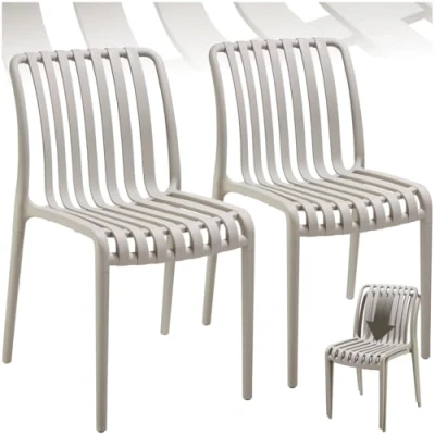 Immagine di TecTake®, Set da 2 sedie giardino impilabili, sedia esterno in plastica, esterno, terrazzo, polipropilene, poltrone moderne, cucina, mobili, senza braccioli Tortora