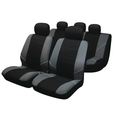 Immagine di Sakura &#039;Merton&#039; BY0802 Set di Coprisedili e Copri Poggiatesta per Auto, Bordi Elasticizzati, Compatibile con Airbag Laterale, Lavabile in Lavatrice, Nero/Grigio