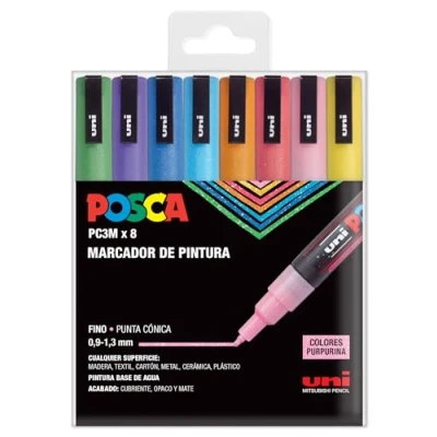 Immagine di Posca UNI PC 3M Sparkling Confezione da 8 pennarelli per pittura