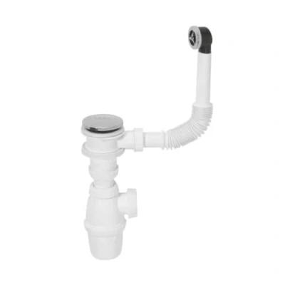 Immagine di Wirquin 30723316 Set Completo di Scarico per lavabo con valvola in Acciaio Inox e troppopieno, Bianco