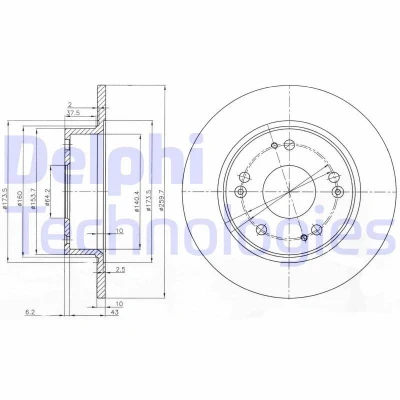 Immagine di DELPHI BG3964 Disco freno 260 10 5 pieno Oleato non trattato senza cuscinetto ruota, anello sensore ABS HONDA: Accord 7 Limousine