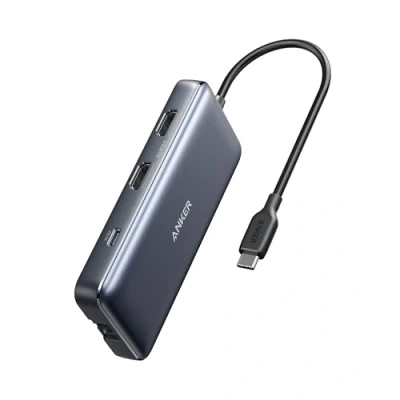 Immagine di Anker PowerExpand Adattatore USB C 8 in 1, Media Hub, Dual 4K HDMI, 100 W Power Delivery 1 Gbps Ethernet 2 porte dati 3.0, lettore di schede memoria SDµSD per MacBook Pro, Pixelbook e