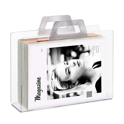 Immagine di relaxdays Portariviste, 2 Impugnature, Aspetto Trasparente, per Giornali &amp; Riviste, Acrilico, HLP: 29x33x10 cm, Argento, 100% plastica, 1 Pz