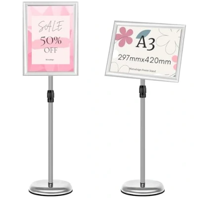Immagine di Mutualsign A3 Supporto Espositore Regolabile Poster da Pavimento Segno Avviso del Supporto, Il Porta in Alluminio può Sostituire Rapidamente i Poster（Argento）