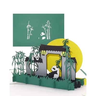 Immagine di &quot;Panda orsetti &amp; bambù&quot; biglietto pop up 3D con panda, come di compleanno, invito, invito Berlino Zoo, souvenir cinese e buono regalo
