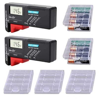 Immagine di GTIWUNG 2Pcs Tester Batteria Digitale LCD, per Batterie, Pile BT 168D, Tensione Universale AA/AAA/C/D 1.5V, PP3 9V e Batterie a Bottone, 5Pcs Contenitore