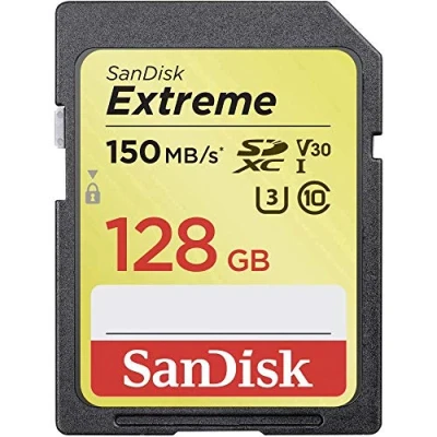 Immagine di SanDisk Extreme SDXC Memory Card, Up to 150 MB/s, Class 10, U3, V30, 128 GB (Pack of 1)