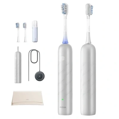 Immagine di dreame Mova Fresh Pro 3DClean Spazzolino elettrico con App, Ricaricabile per adulti, 2 testine e custodia da viaggio, testina di ricambio 3in1 supporto, 30 giorni durata della batteria, Argento