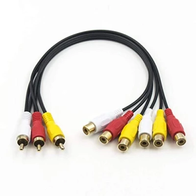 Immagine di Duttek cavo Splitter RCA, 3 RCA maschio a 6 femmina Spina Y prolunga audio video AV adattatore 30 cm