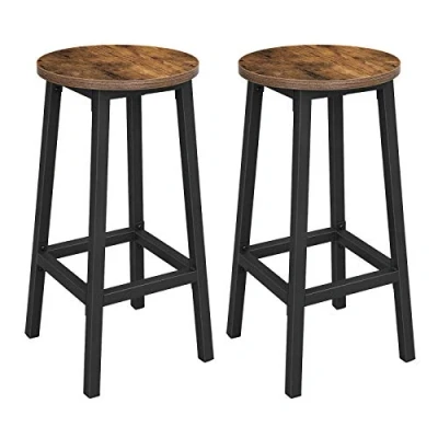 Immagine di VASAGLE Set di 2 sgabelli da bar, sedia rotonda, seduta cucina alta, telaio in acciaio, altezza 65 cm, montaggio semplice, stile industriale, marrone rustico e nero LBC32X