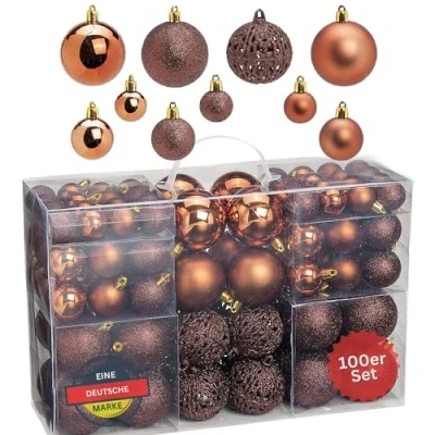 Immagine di WOMA Set di palle per albero Natale in 10 colori natalizi selezionabili, quantità a vostra scelta tra 50 e 100 pezzi, plastica, rame,