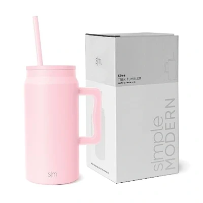 Immagine di Simple Modern Tazzo Termico con Manico e Cannuccia, Brocca d&#039;Acqua Grande in Acciaio Inossidabile Isolata, Regali per Donne &amp; Uomini, Trek Collezione, 1480ml, Blush