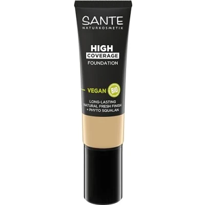 Immagine di SANTE Naturkosmetik High Coverage Natural Foundation 02 Warm Avory, primer vegano con peptidi biologici, ad alta opacità e una finitura naturale, formula nutriente sostenibile, 25 ml