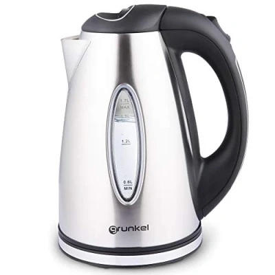 Immagine di Grunkel Bollitore elettrico in acciaio inox da 1,7 litri di capacità e 2200 W potenza, spia acqua bollitura, spegnimento automatico filtro dell&#039;acqua rimovibile, modello HV 16GX
