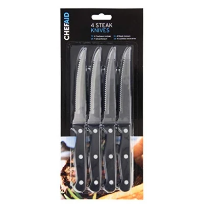 Immagine di Chef Aid Set di 4 coltelli da Bistecca in Acciaio Inox, Colore Manico: Nero
