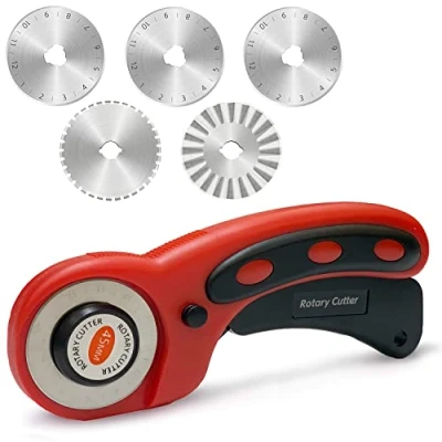 Immagine di Cutter Rotanti per Tessuti Taglierina Rotante Rotary con 5 Lame Sostituibili a Rullo in Tessuto Quilting Cucire Cucire, Taglio Tessuto, Carta, Pelle 45mm