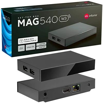 Immagine di MAG 540w3 Originale Infomir &amp; hb digital Set Top Box 4K Media Player Internet TV Receiver UHD 60FPS 2160p@60 FPS HDMI 2.1 Supporto e HEVC USB3.0 ARM Cortex A35 + Cavo