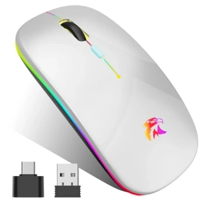 Immagine di Mouse Wireless Ricaricabile, Bluetooth, 2,4 GHz con Mini Ricevitore USB, 1600 DPI Senza Fili, Silenzioso, Mauser Compatibile Apple, Mac, PC, Laptop, Windows