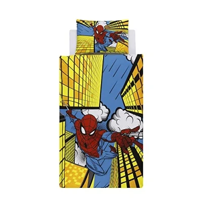 Immagine di Disney Set copripiumino reversibile a due lati, motivo Spiderman, 100% cotone, per letto singolo, 2 pezzi, multicolore, 135 x 200 cm + 50 70