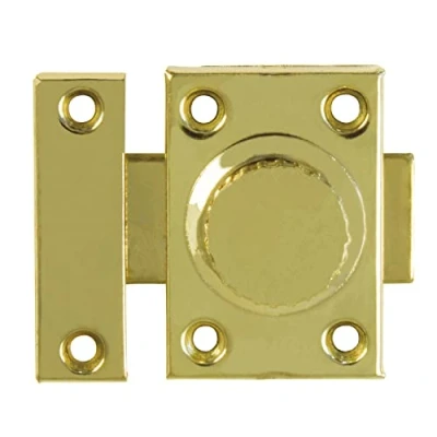 Immagine di Amig Perno di sovrapposizione per porte Mod.385 Piccolo fermo sicurezza orizzontale in acciaio con finitura ottonata Dimensioni: 35 x 50 mm Include tirafondi