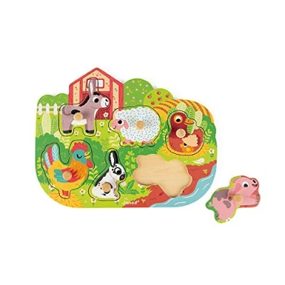 Immagine di Janod Wooden Puzzle Happy Farm 6 Pieces Toddler Toy For children from the Age of 18 Months, J07096