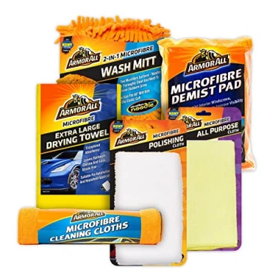 Immagine di Armor All, Kit di pulizia auto in microfibra, 7 pezzi, per interni ed esterni, ad alta assorbenza, asciugatura morbida e senza striature, vernice vetro, ideale dettagli
