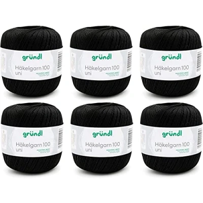 Immagine di Filo per uncinetto Gründl 100, cotone, nero, 6 x 100 g,
