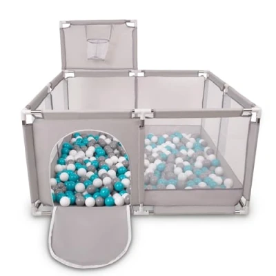 Immagine di Selonis Recinto Per Bambini Con 100 Palline Colorate 6 Cm, Grigio:Grigio/Bianco/Turchese