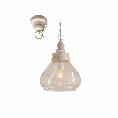 Immagine di LOBERON® Lampada a sospensione Pallu, vetro, Legno di mogano, A/Ø ca. 40/28.5 cm, marrone/trasparente