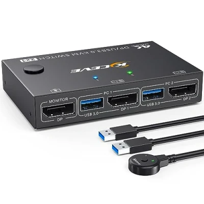 Immagine di Switch KVM USB 3.0 Displayport 4K@144Hz, YOUTINGHDAV 2 PC 1 Monitor, per parti 4 dispositivi Tastiera Mouse Monitor con Wired Remote