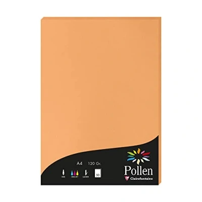 Immagine di Clairefontaine 4208C Astuccio da 50 fogli Formato A4 (21x29,7cm) 120g/m² Colore mandarino Inviti Eventi e corrispondenza Gamma Pollen Carta Premium Liscia
